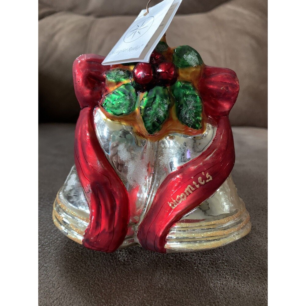Christopher Radko -Bloomie's Silver Bells Jingle Bless Noel's Bells Glass